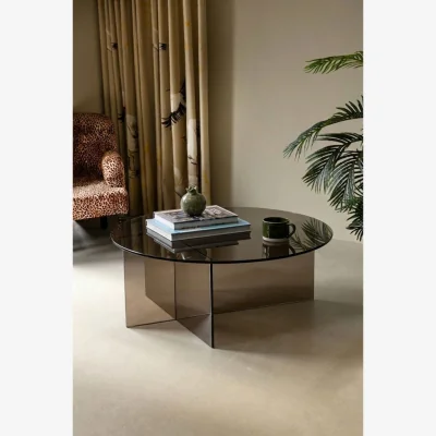 Rockett St George Seventies Smoked Glass Oval Coffee Table