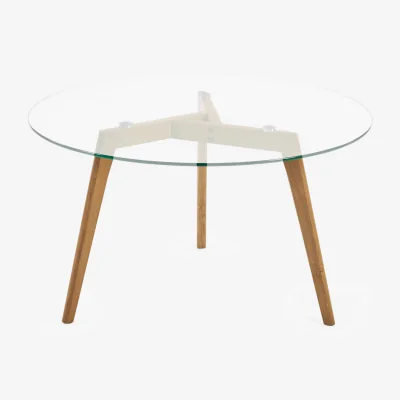The Range Bryant round glass coffee table - Clear Glass & Natural Oak
