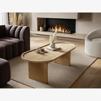 The Range Varm Ribbed Wooden Oval Coffee Table Oak - Brown