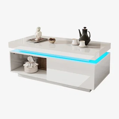 The Range White High Gloss LED Coffee Table with Drawer Storage, Open Display Shelf and RGB Lighting - White