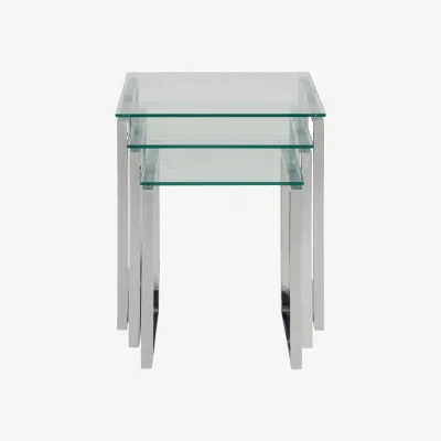 The Range Frederikssund 3-Piece Nesting Coffee Tables with Glass Tops and Chrome Hairpin Legs - Clear