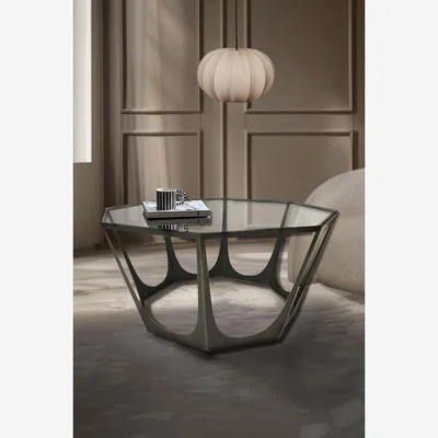 Rockett St George Bronze Sculpted Coffee Table with Glass Top