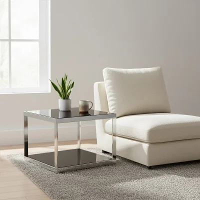 The Range Ackley Silver Square Coffee Table with Black Glass - Black