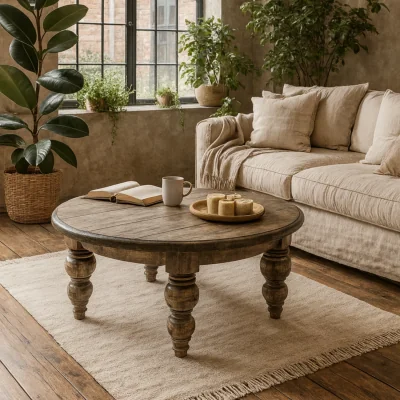 The Range Montaine Midcentury Round Solid Wood Coffee Table Diameter Height - Brown