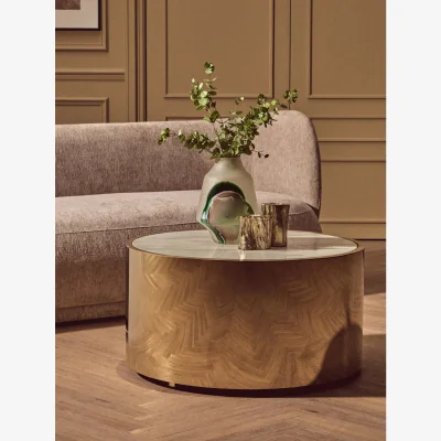The Range Carlox Round Gold and Marble Effect Coffee Table - Gold