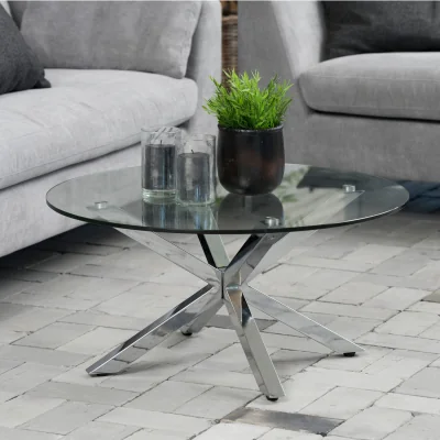 The Range Heaven Round Coffee Table with Glass Top and Chrome Legs - Clear