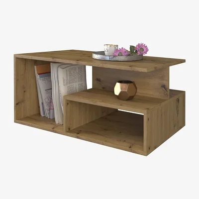 The Range Multi-Tiered Wooden Coffee Table with Storage - Oak