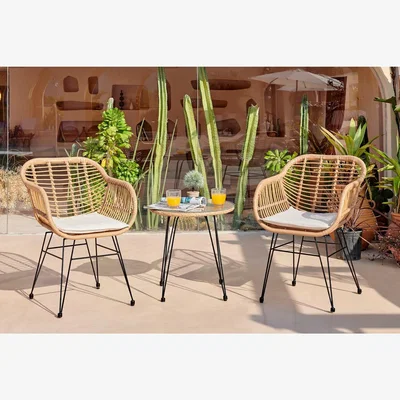 The Range Belize Rattan Outdoor Bistro Set Garden 2 Seat Chair Set and Coffee Table - Brown