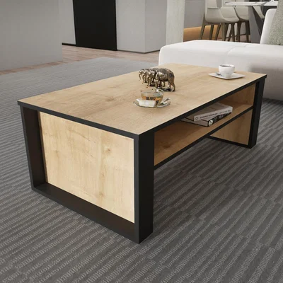 The Range Manhattan 110cm Wide Modern Coffee Table with Storage - Sapphire Oak Pattern & Dark Grey