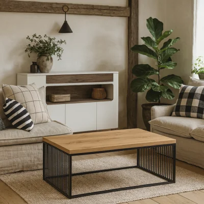 The Range Porto Rectangular Coffee Table Wild Oak Effect Matt Top Steel Wire Base - Natural
