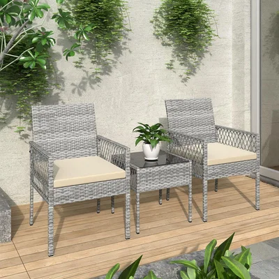 The Range 3 PCS Garden Table Rattan Wicker Bistro Set with Coffee Table - Grey