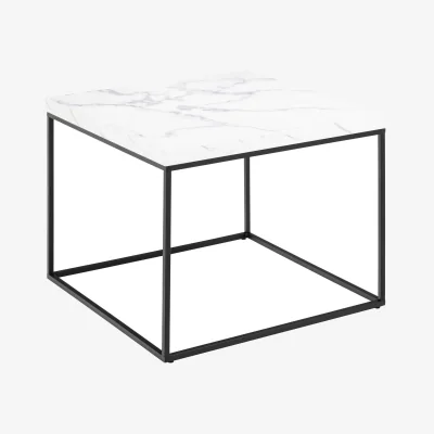 The Range Hazelmere Square Coffee Table, White Carrara-Effect Top, Matt Black Metal Legs - White