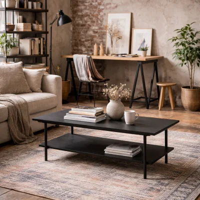 The Range Cambridge Matt Rectangular Coffee Table with Lower Shelf - Black