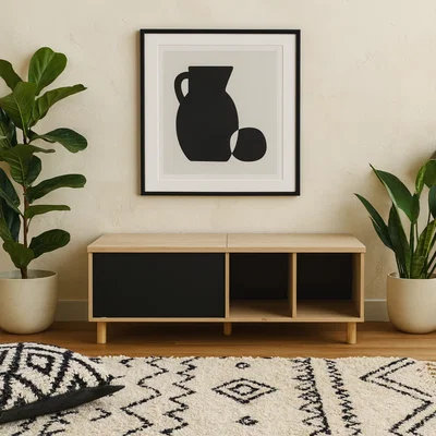 The Range Wyld Haus Tao Coffee Table - Jackson Hickory Oak-Effect with Matt Black Sliding Top - Natural