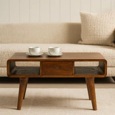 The Range Solid Wood Curved Chestnut Coffee Table - Brown