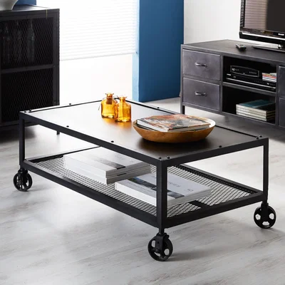 The Range Modern Henry Dark Reclaimed Metal Coffee Table with Shelf - Black