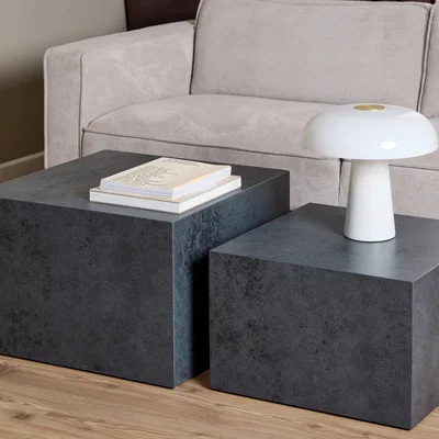 The Range Dice Square Coffee Table Set in Black Ocean Rough Paper - Black Ocean