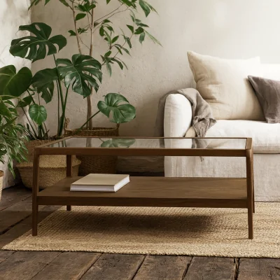 The Range Wyld Haus Denver Walnut and Glass Coffee Table with Lower Shelf - Brown