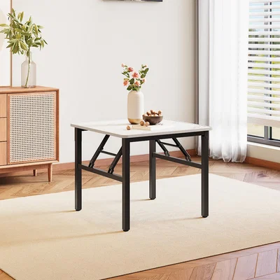 The Range 60cm Square Folding Coffee Table with Marble-Effect Top - White