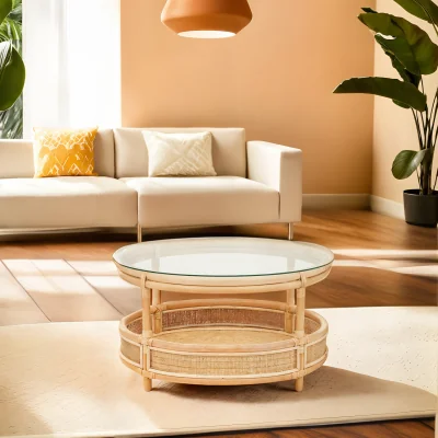 The Range Mataram Rattan Coffee Table With Glass Top - Natural