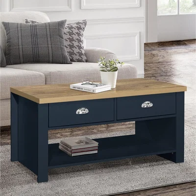 The Range Highgate 2 Drawer Coffee Table - Navy and Oak
