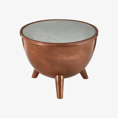 The Range Crest Copper Bowl Shaped Coffee Table with White Marble - Brown
