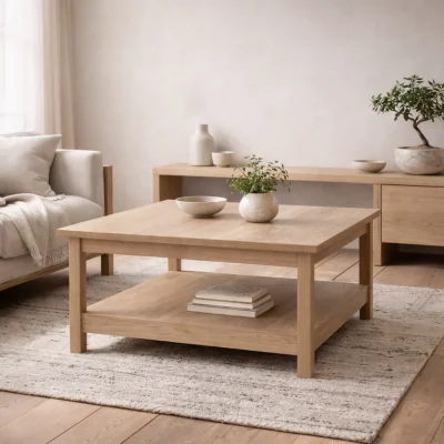 The Range Gossmere Square Coffee Table Jackson Hickory Effect Top Matt Finish - Natural