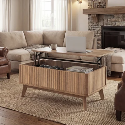 The Range Modern Fluted Lift Top Coffee Table - Brown