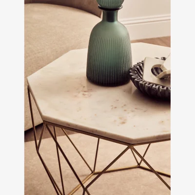 The Range Shalimar Octagon White Marble Coffee Table - Gold