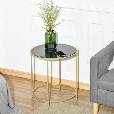 The Range Modern Coffee Table with Gold Metal Base - Gold and black