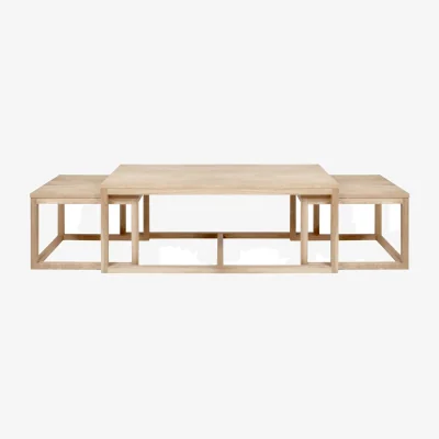 The Range Meadowbloom 3-Piece Nesting Coffee Tables, White Pigmented Oak Look - Natural