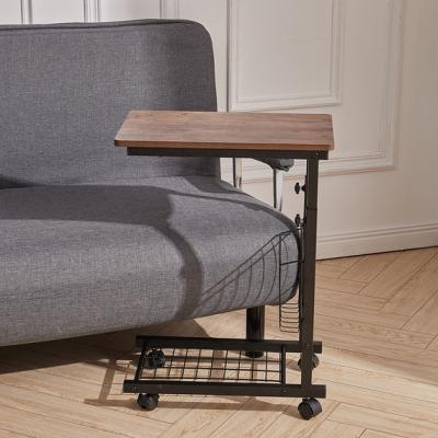 The Range Adjustable Sofa Side Coffee Table Laptop Desk Rolling Cart With Storage Shelf - Brown