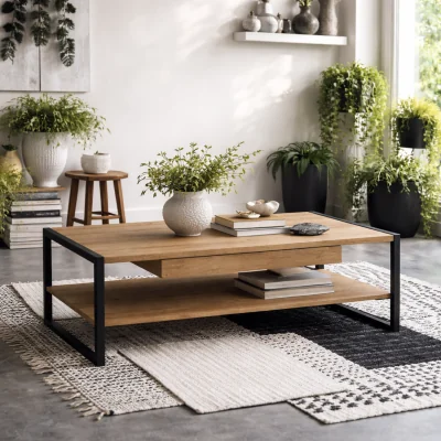 The Range Egtved Coffee Table Effect Top with Metal Frame 1 Drawer - Natural