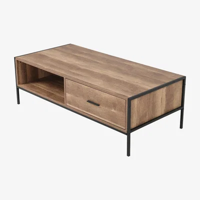 The Range Rustic Coffee End Table with Storage Shelf and Metal Stand - Brown