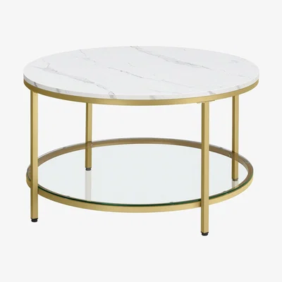 The Range VASAGLE Round Coffee Table with Glass Shelf - White