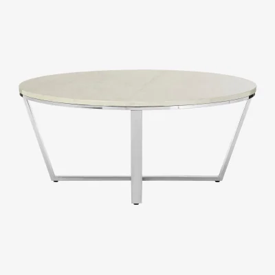 The Range Allure Round White Faux Marble Coffee Table - Silver