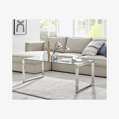 The Range Miami Modern Clear Glass And Chrome Metal Coffee Table - Chrome