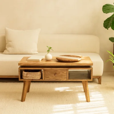 The Range Arezzo Granary Coffee Table 2 Drawers Brass Knobs - Brown