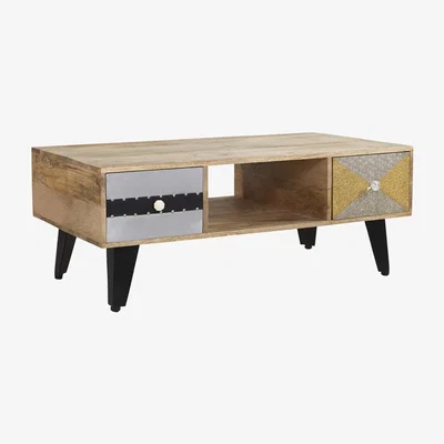 The Range Artisan Reclaimed Wood Coffee Table with Four Drawers - Multicolour