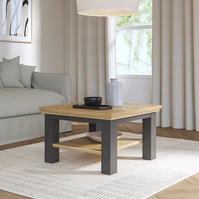 The Range Pontypool Small Coffee Table with Shelf - Wolfram Grey and Mauvella Oak