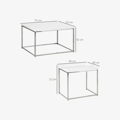 The Range Coffee Table Set of 3, Modern Nest of Tables with Steel Frame - High gloss