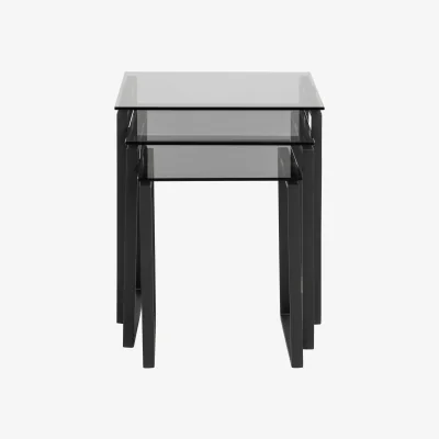 The Range Frederikssund 3-Piece Nesting Coffee Tables with Smoked Glass and Matt Black Bases - Grey