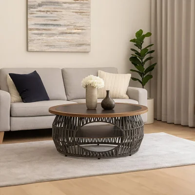 The Range Opus Grey Woven Rope and Stone Coffee Table - Grey