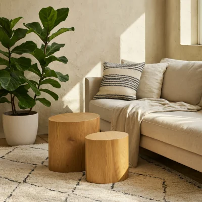 The Range Wyld Haus Sendai Oval Coffee Table Set, Matt Natural Oak Effect, Pair - Natural