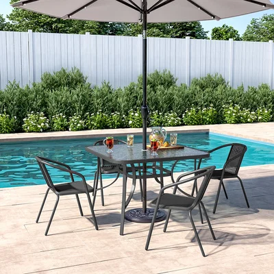 The Range 4 Seaters Coffee Table and Chair Set  - Black / Square
