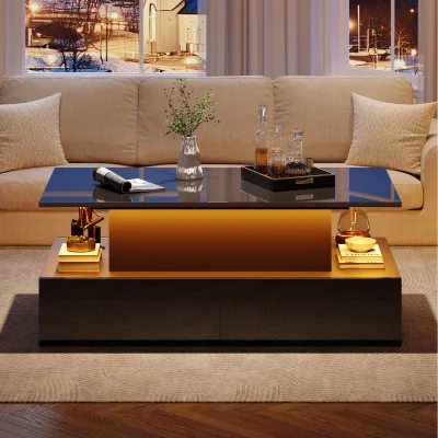 The Range NECHE LED High Gloss Coffee Table with 4 Drawers - black