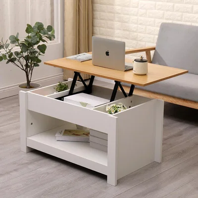 The Range HMD White Living Room Coffee Table with Lift Up Top and Storage Shelf - Grey