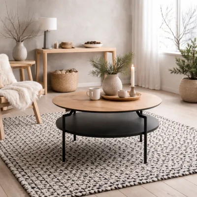 The Range Fuglebjerg Round Coffee Table Matt Effect Top Steel Hairpin Legs - Natural Oak