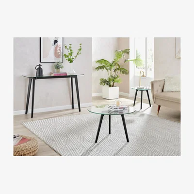 The Range Malmo Glass and Wood Legs Living Room Set Round Coffee Table - Black Legs