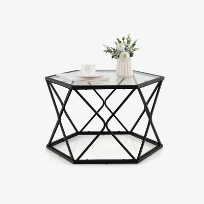 The Range Geometric Glass Coffee Table - Black